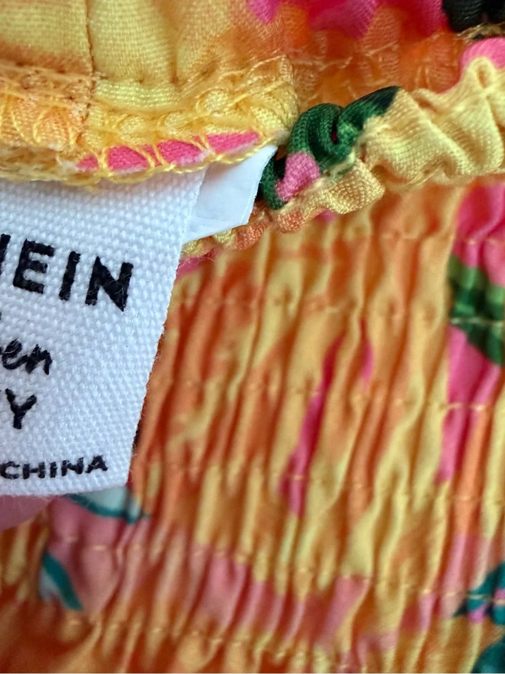 SHEIN Yellow & Pink Tropical Smocked Mini Skirt